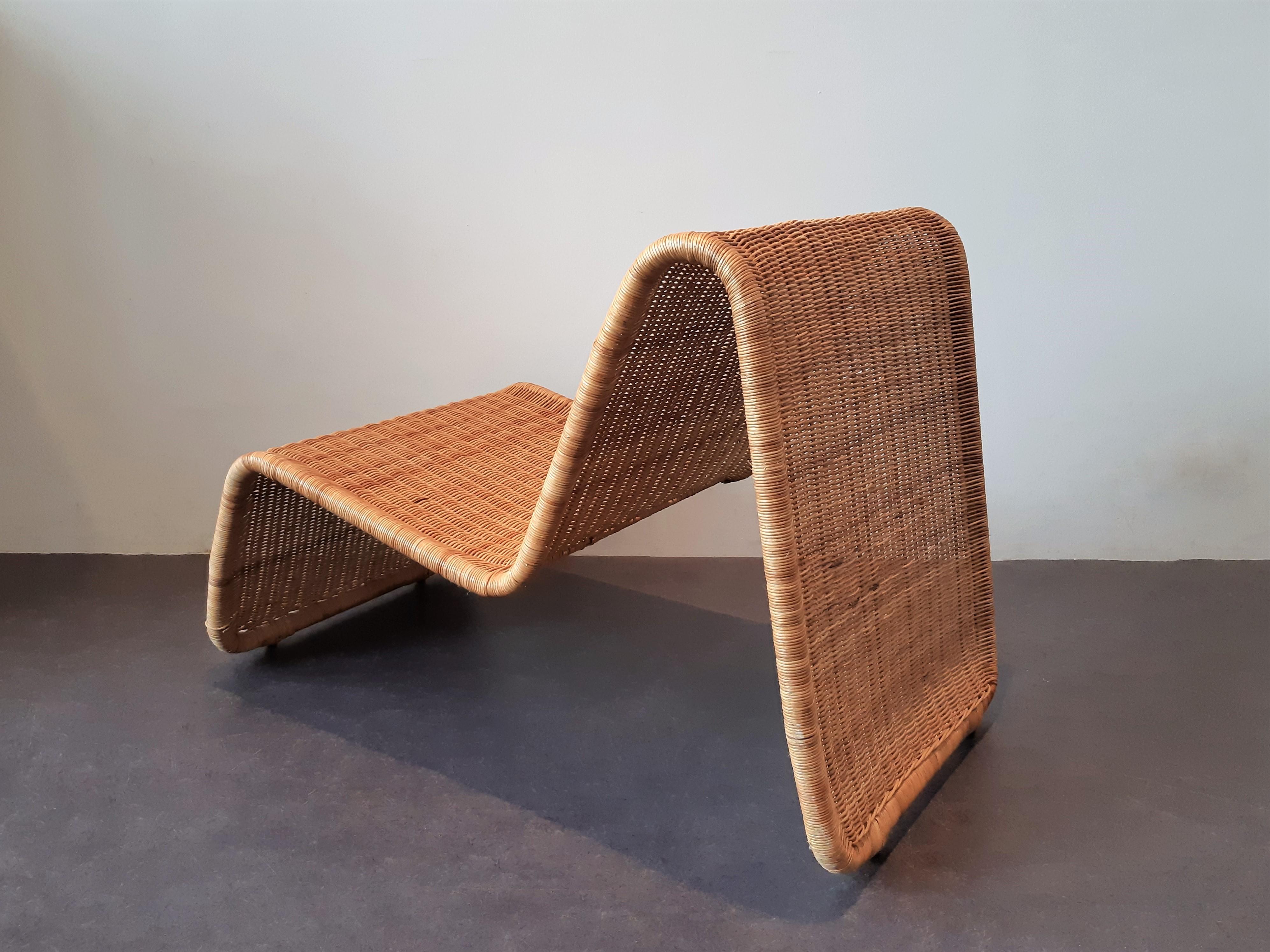 Mid-Century Modern Chaise longue en osier:: un design d'après Tito Agnoli pour Ikea:: années 1960
