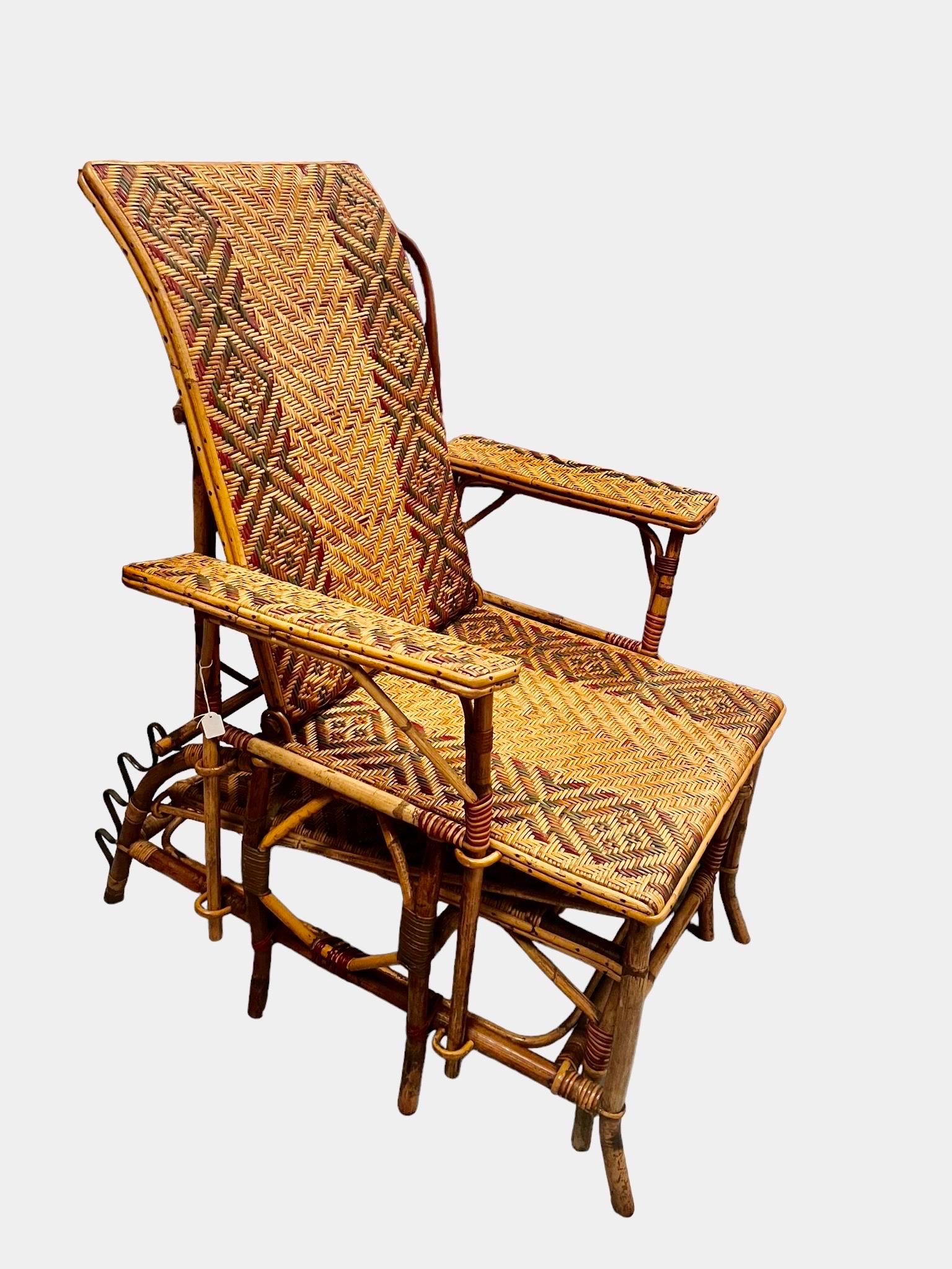 Spanish Wicker Lounge Chair with Ottoman, 1920s, Spain