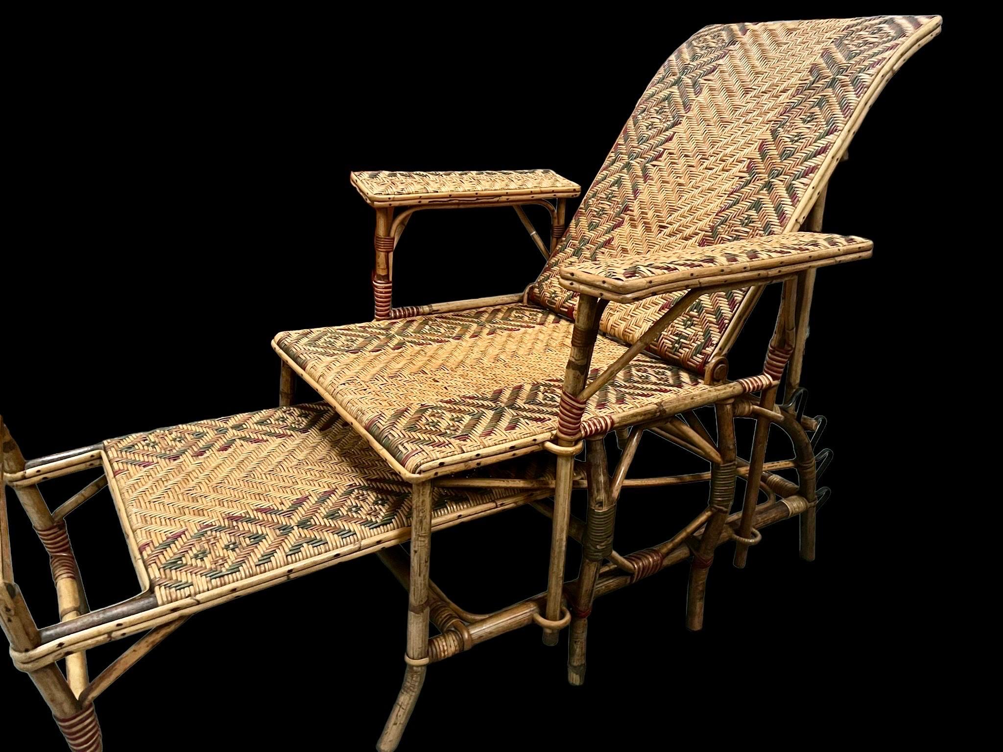 Wicker Lounge Chair with Ottoman, 1920s, Spain 1