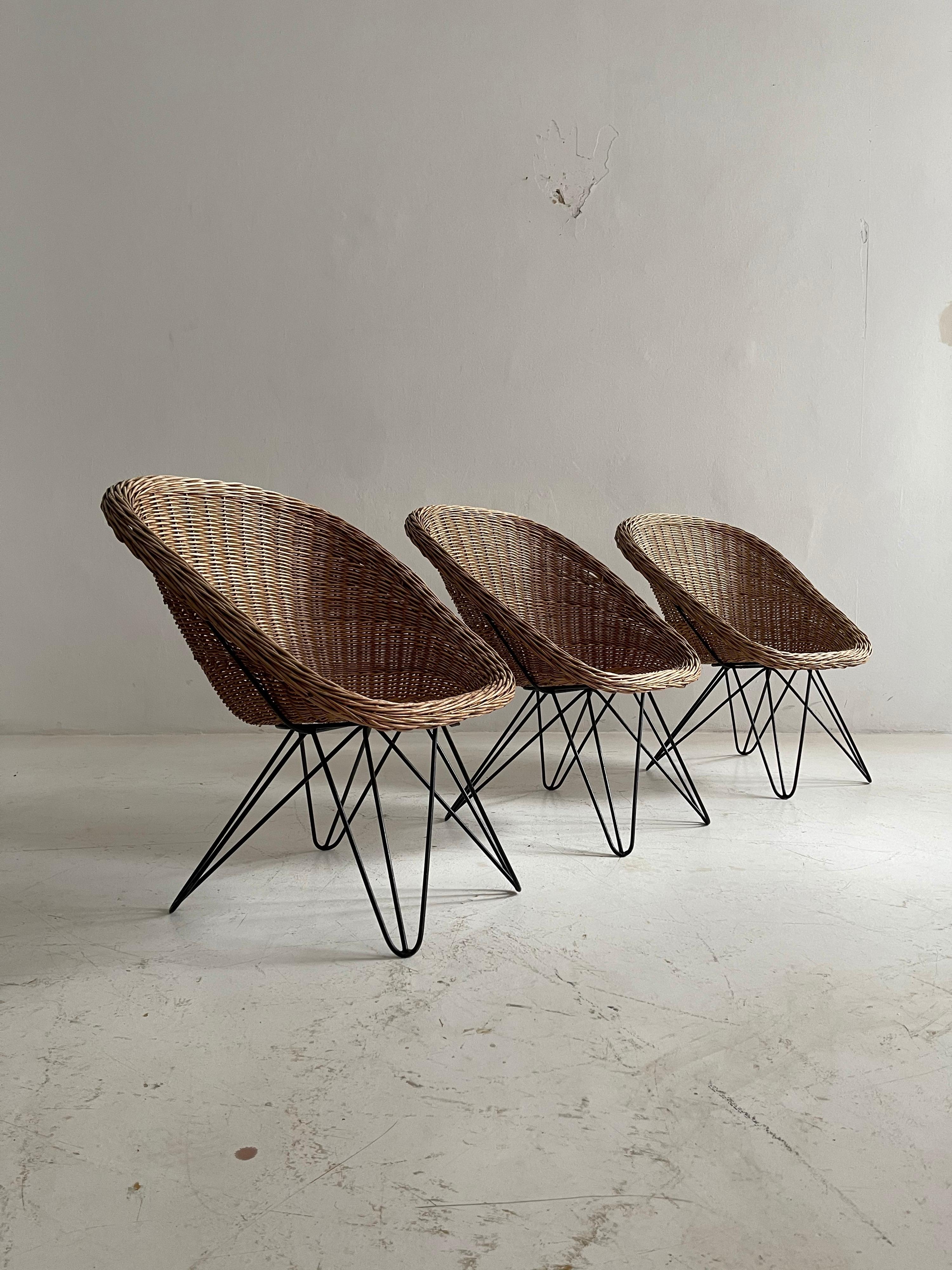 Mid-Century Modern Barrel Wicker Lounge Chairs by Sonett, Austria, 1950s For Sale