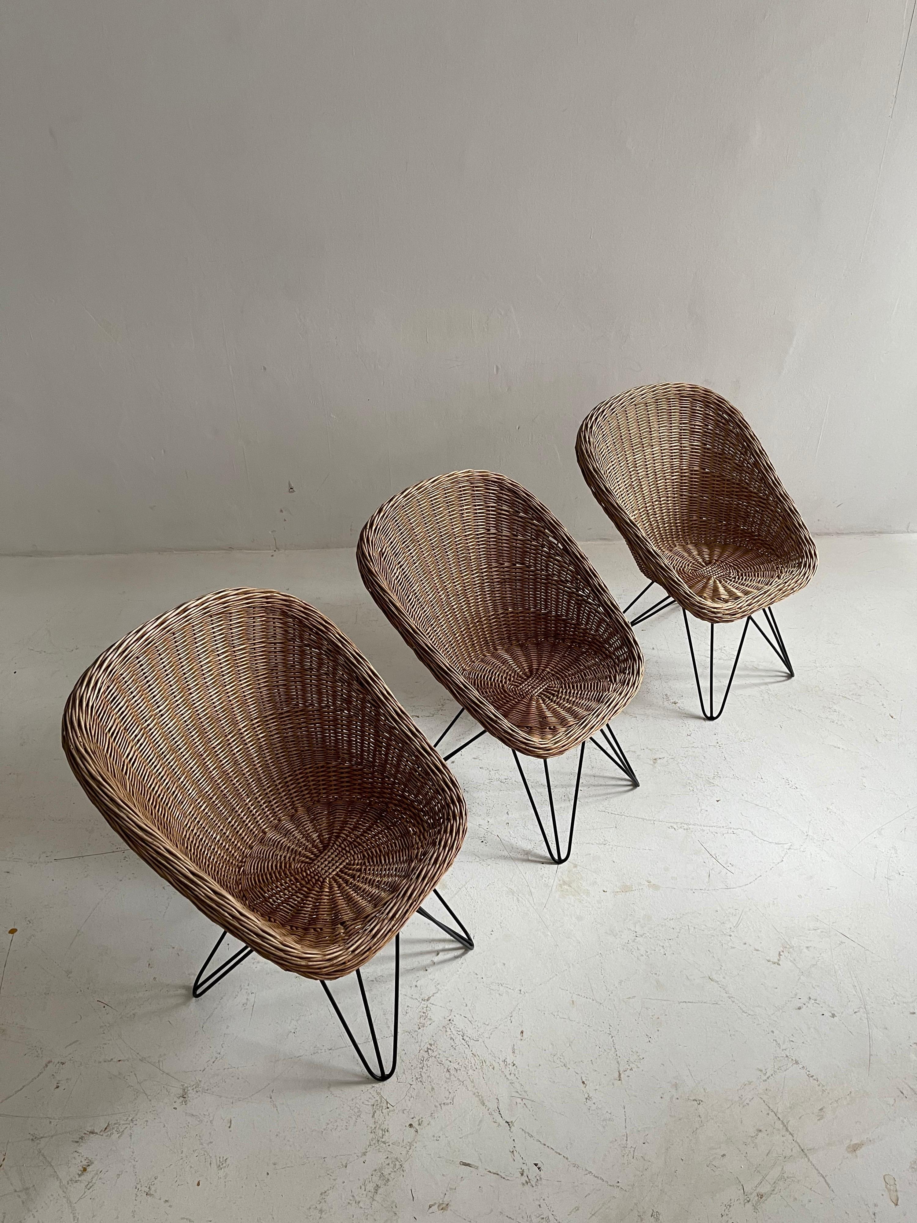 Austrian Barrel Wicker Lounge Chairs by Sonett, Austria, 1950s For Sale