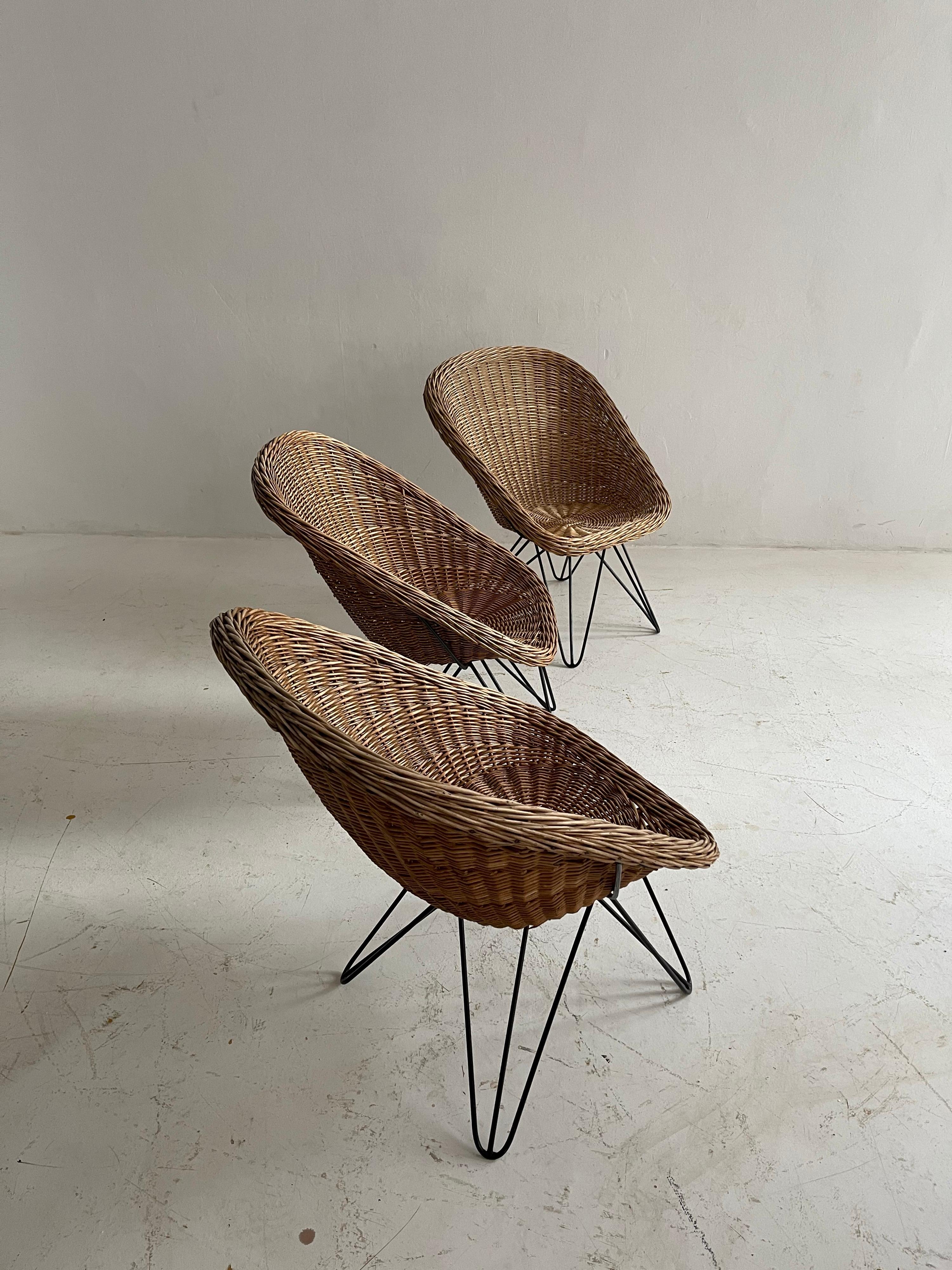 Barrel Wicker Lounge Chairs by Sonett, Austria, 1950s In Good Condition For Sale In Vienna, AT