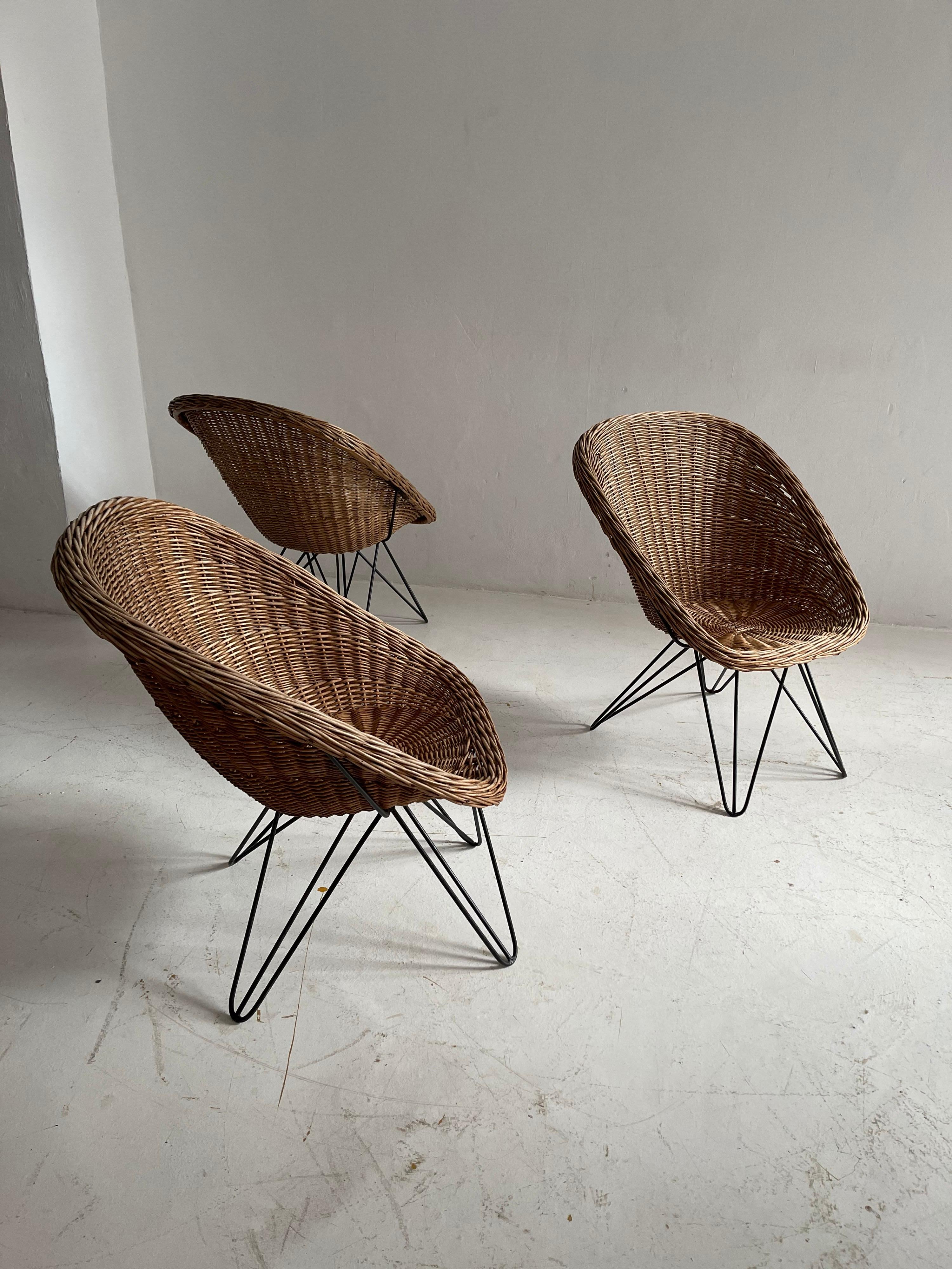 Mid-20th Century Barrel Wicker Lounge Chairs by Sonett, Austria, 1950s For Sale