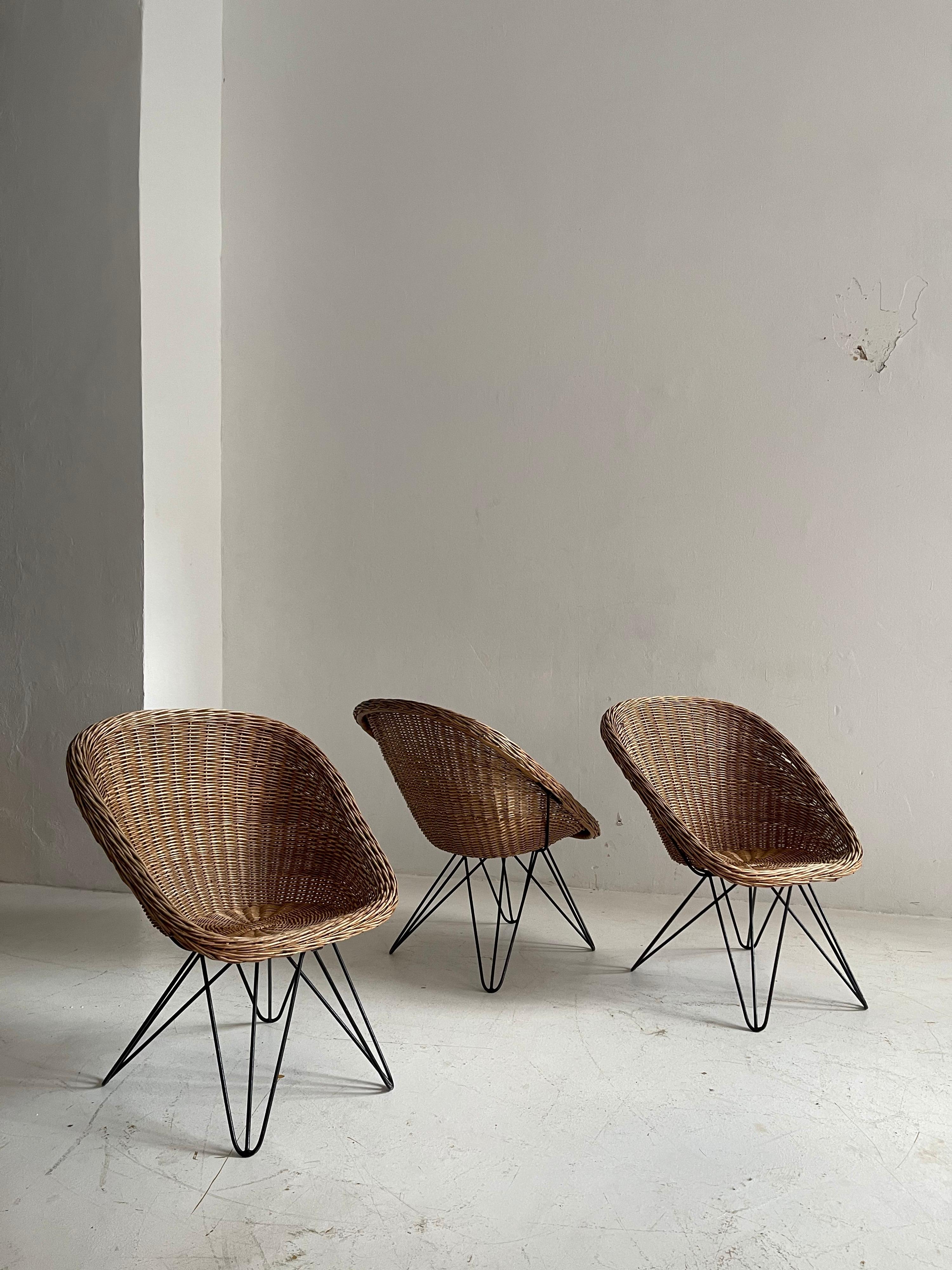 Barrel Wicker Lounge Chairs by Sonett, Austria, 1950s For Sale 1