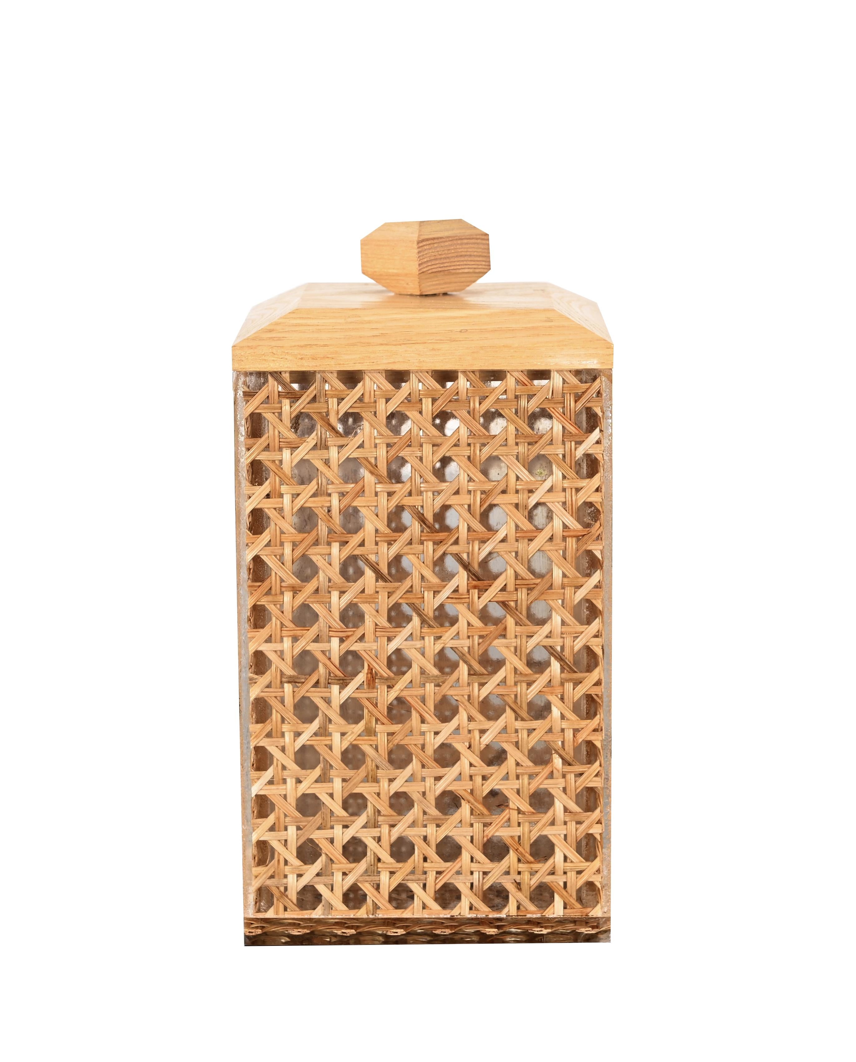 Wicker, Lucite an Wood Decorative Box, Christian Dior Style, Italy 1970s  For Sale 2