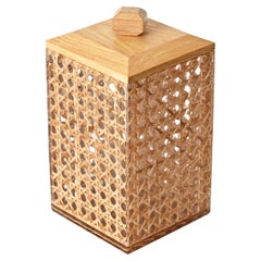 Wicker, Lucite an Wood Decorative Box, Christian Dior Style, Italy 1970s 