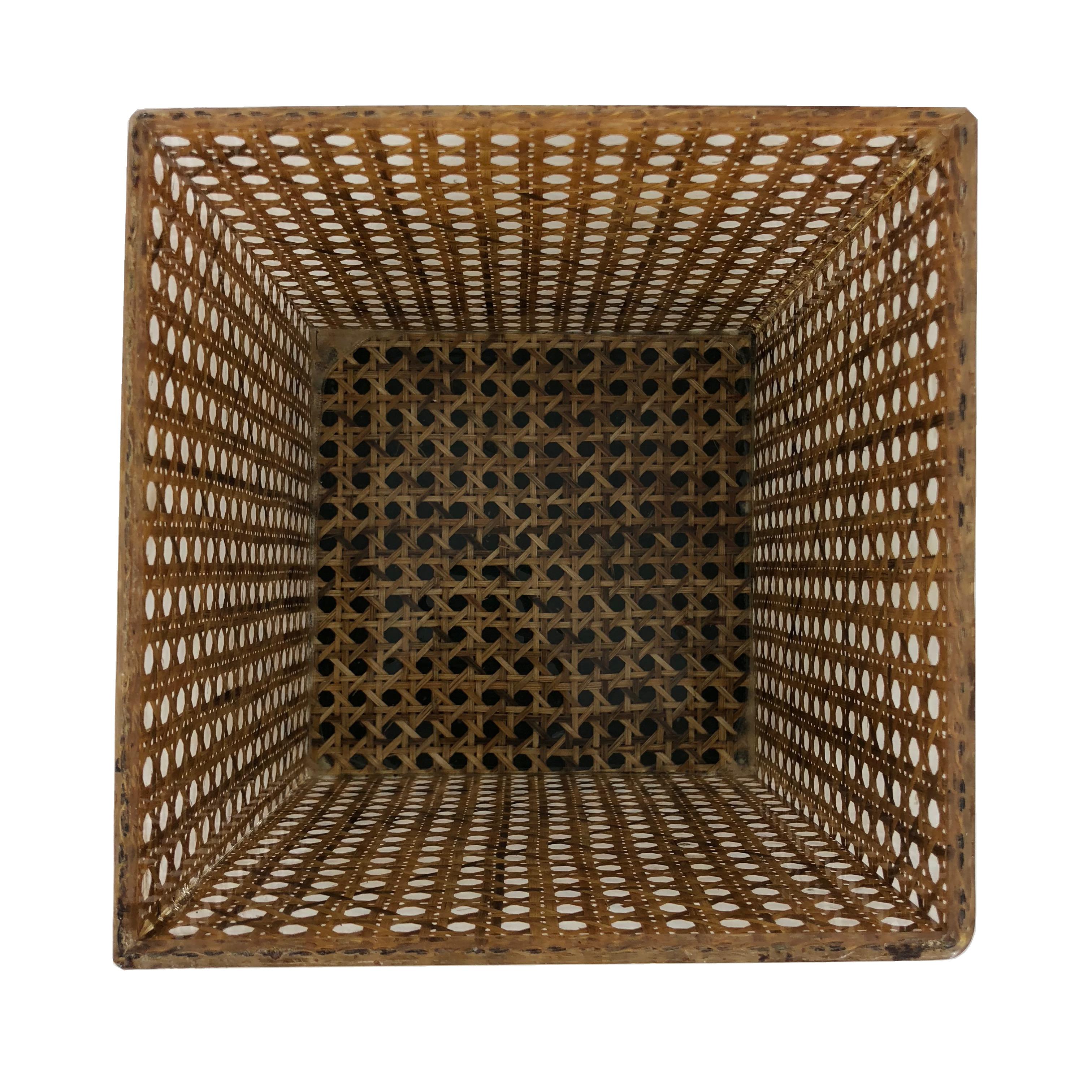 Late 20th Century Wicker Lucite Box Vase in Christian Dior Style
