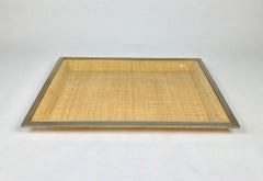 Wicker Lucite Serving Tray Metal Frame by Janetti, Italy, 1970s