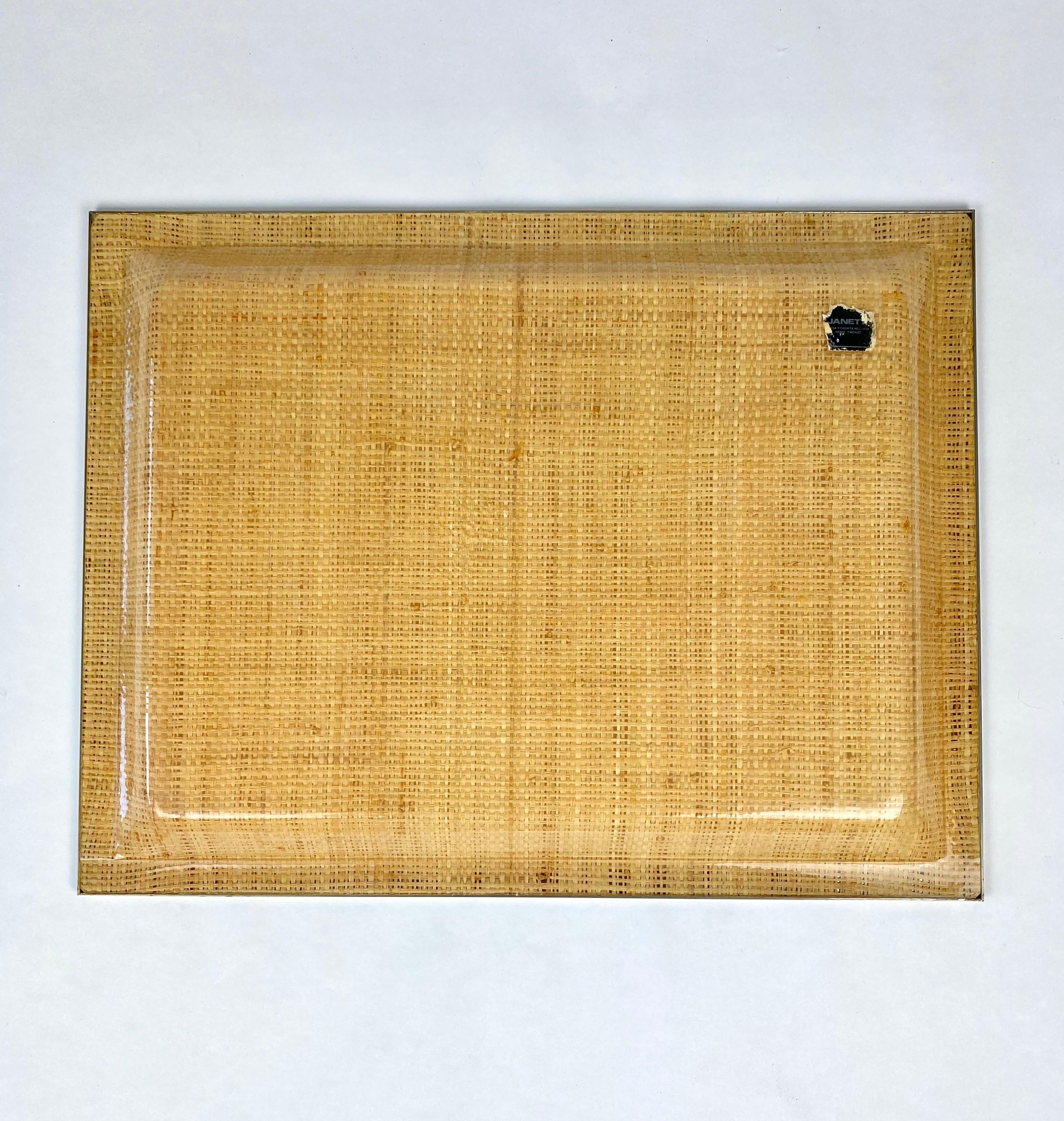 Wicker Lucite Serving Tray Metal Frame by Janetti, Italy, 1970s For Sale 2