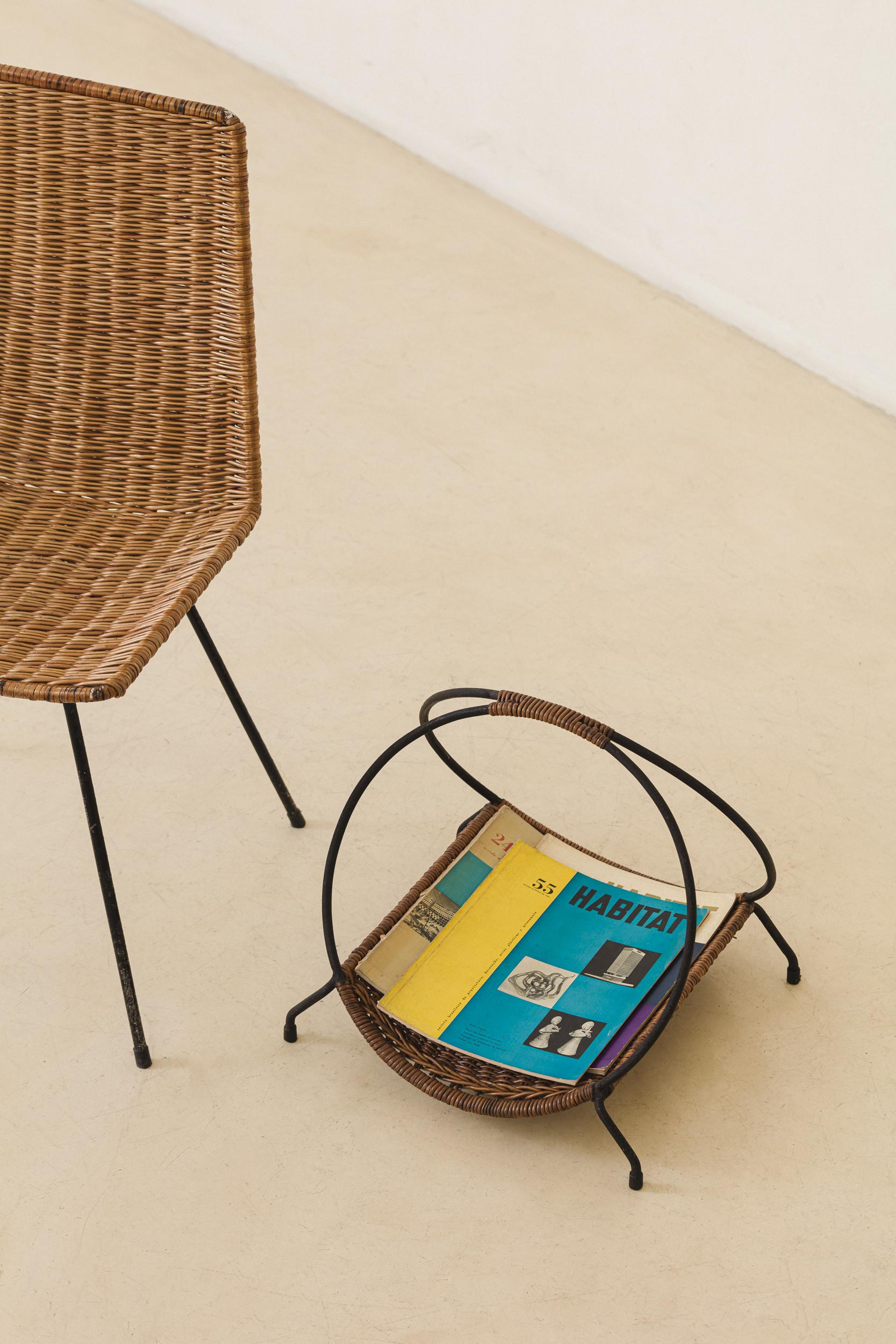Porte-revues en osier, années 1960, Brésilien Mid-century Modern en vente 7