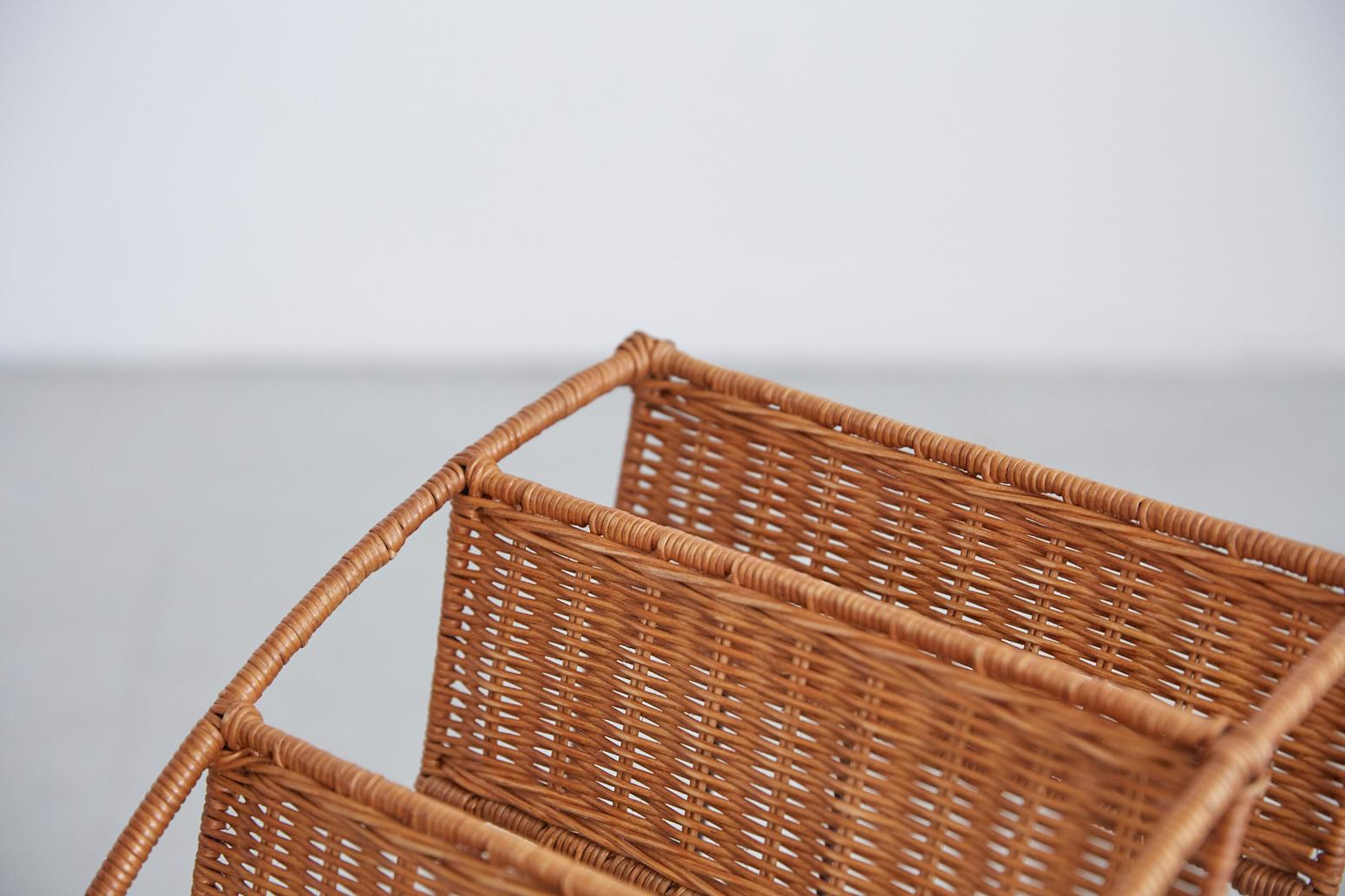 Wicker Magazine Rack Attributed to Jacques Adnet 4