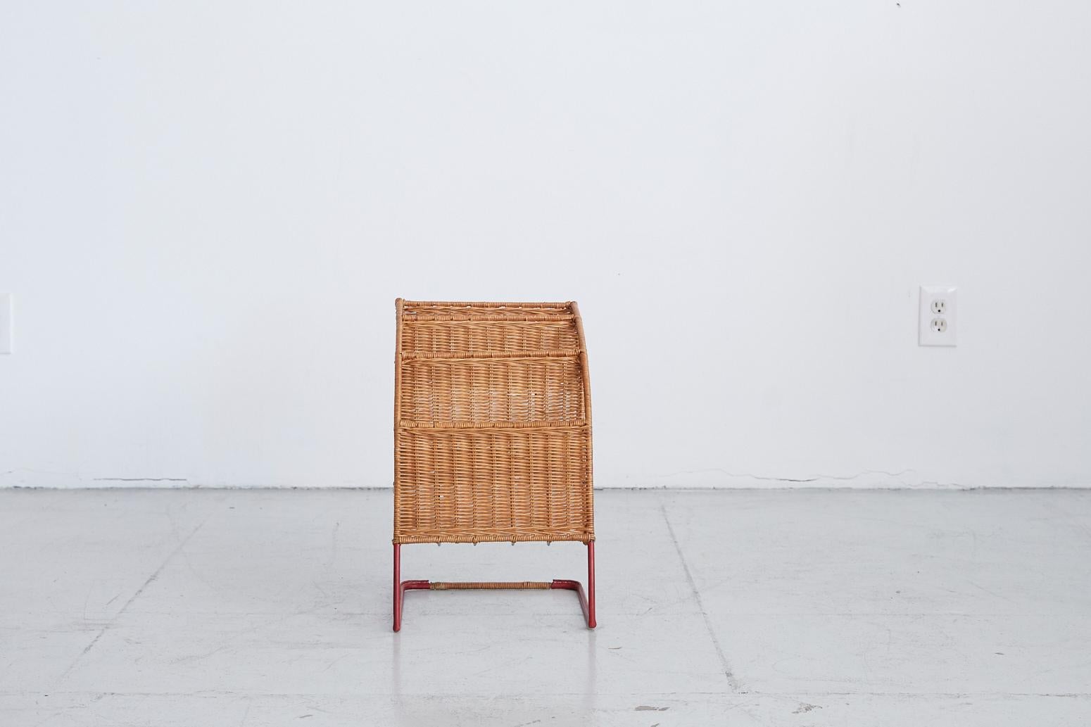 Wicker Magazine Rack Attributed to Jacques Adnet In Good Condition In Beverly Hills, CA