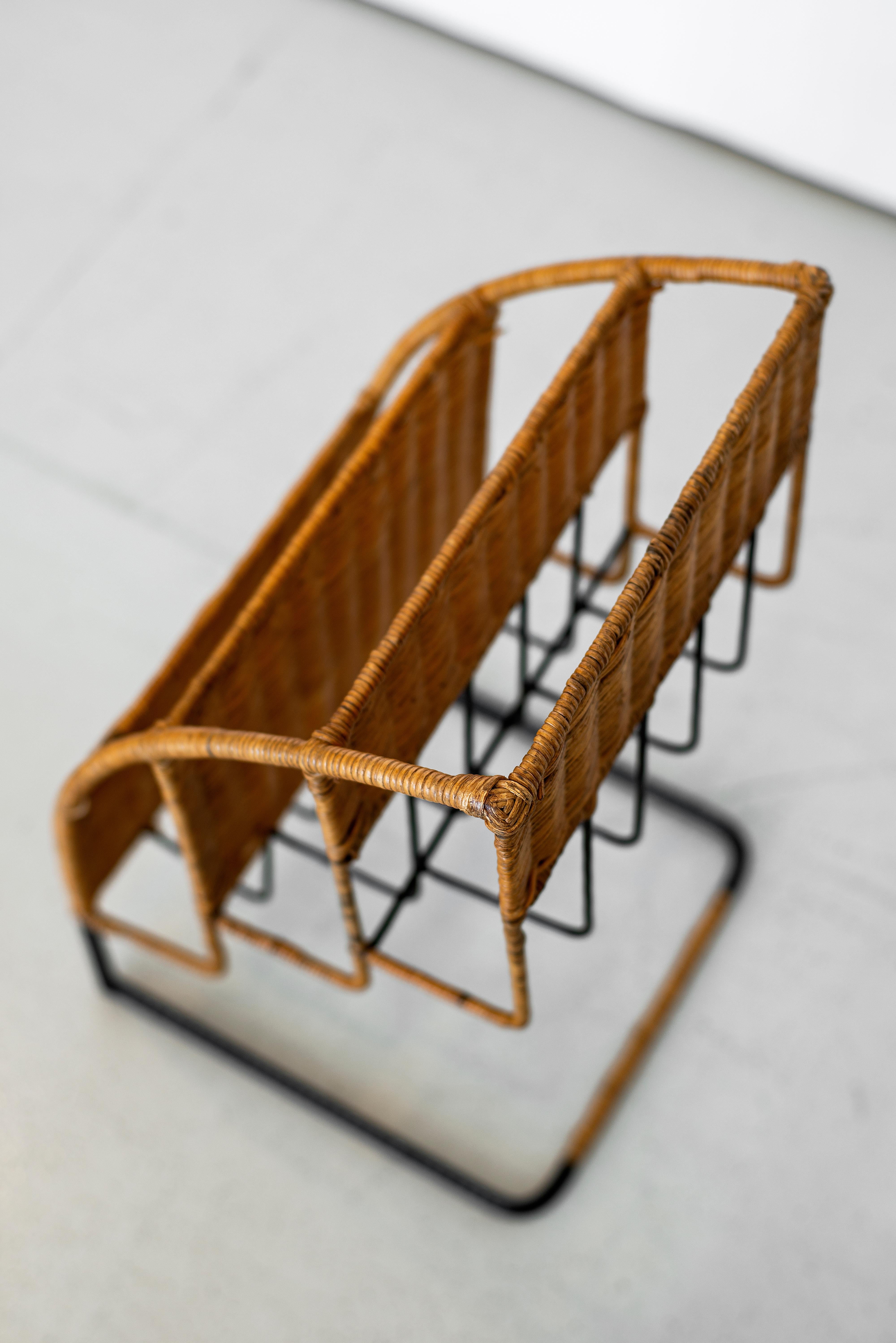 20th Century Wicker Magazine Rack Attributed to Jacques Adnet