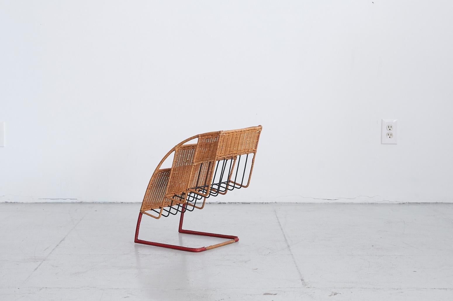 20th Century Wicker Magazine Rack Attributed to Jacques Adnet