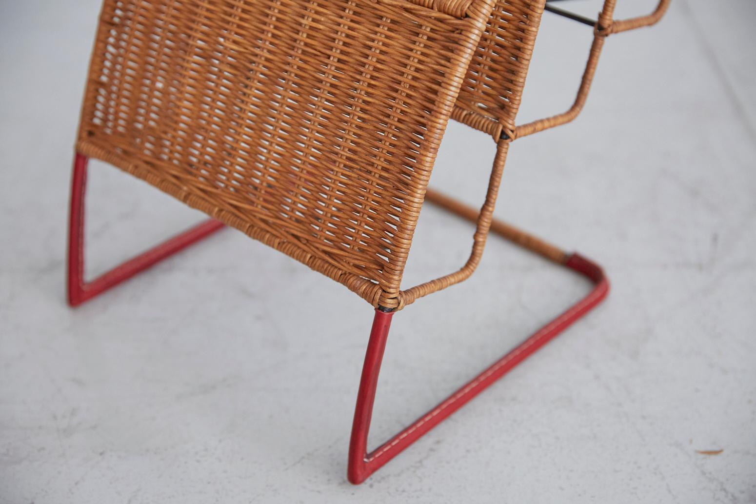 Wicker Magazine Rack Attributed to Jacques Adnet 1