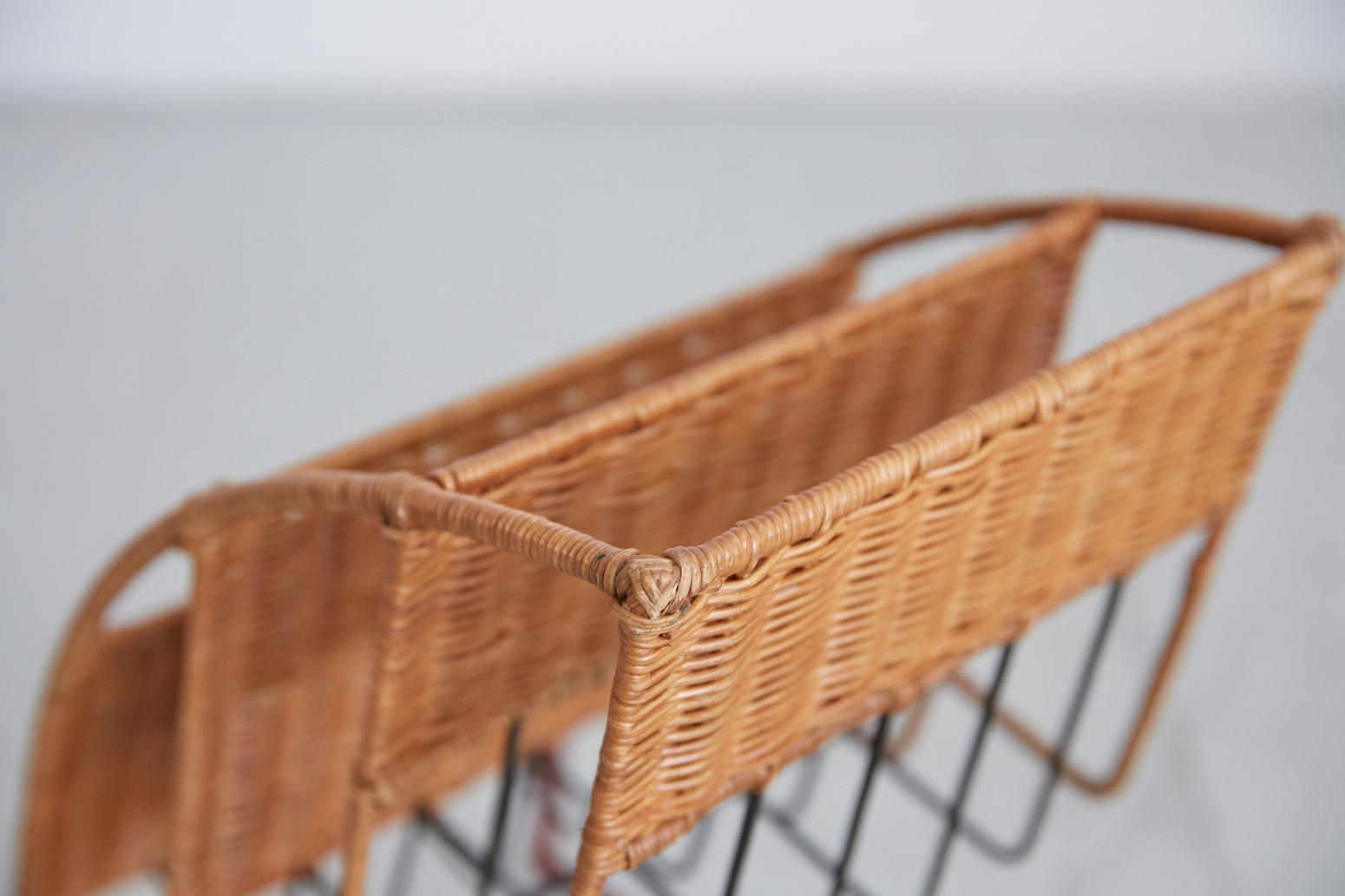 Wicker Magazine Rack Attributed to Jacques Adnet 3