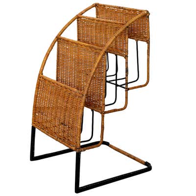 French Leather and Chrome Magazine Rack at 1stDibs