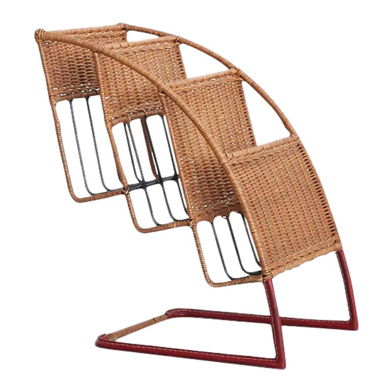 Wicker Magazine Rack Attributed to Jacques Adnet