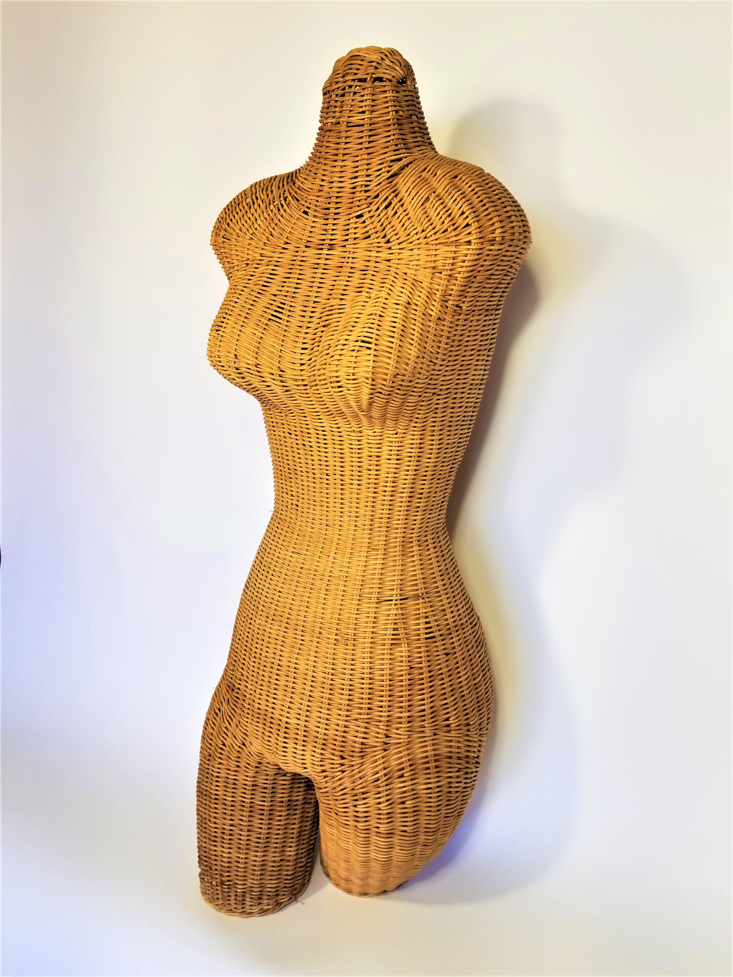 Midcentury 1960s 1970s Wicker Mannequin Torso.