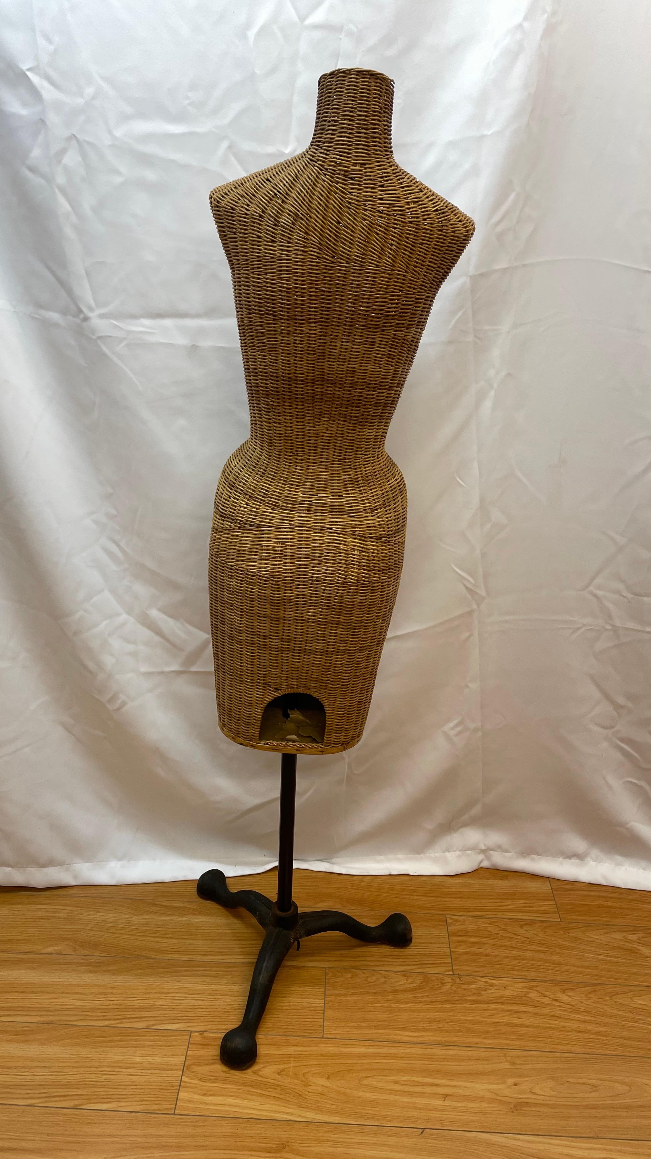 Wicker mannequin on iron stand  In Excellent Condition In San Francisco, CA