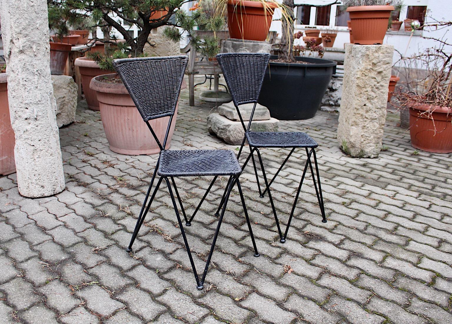 Wicker Metal Vintage Dining Chairs or Chairs Black Blue Sonett Vienna circa 1950 For Sale 5