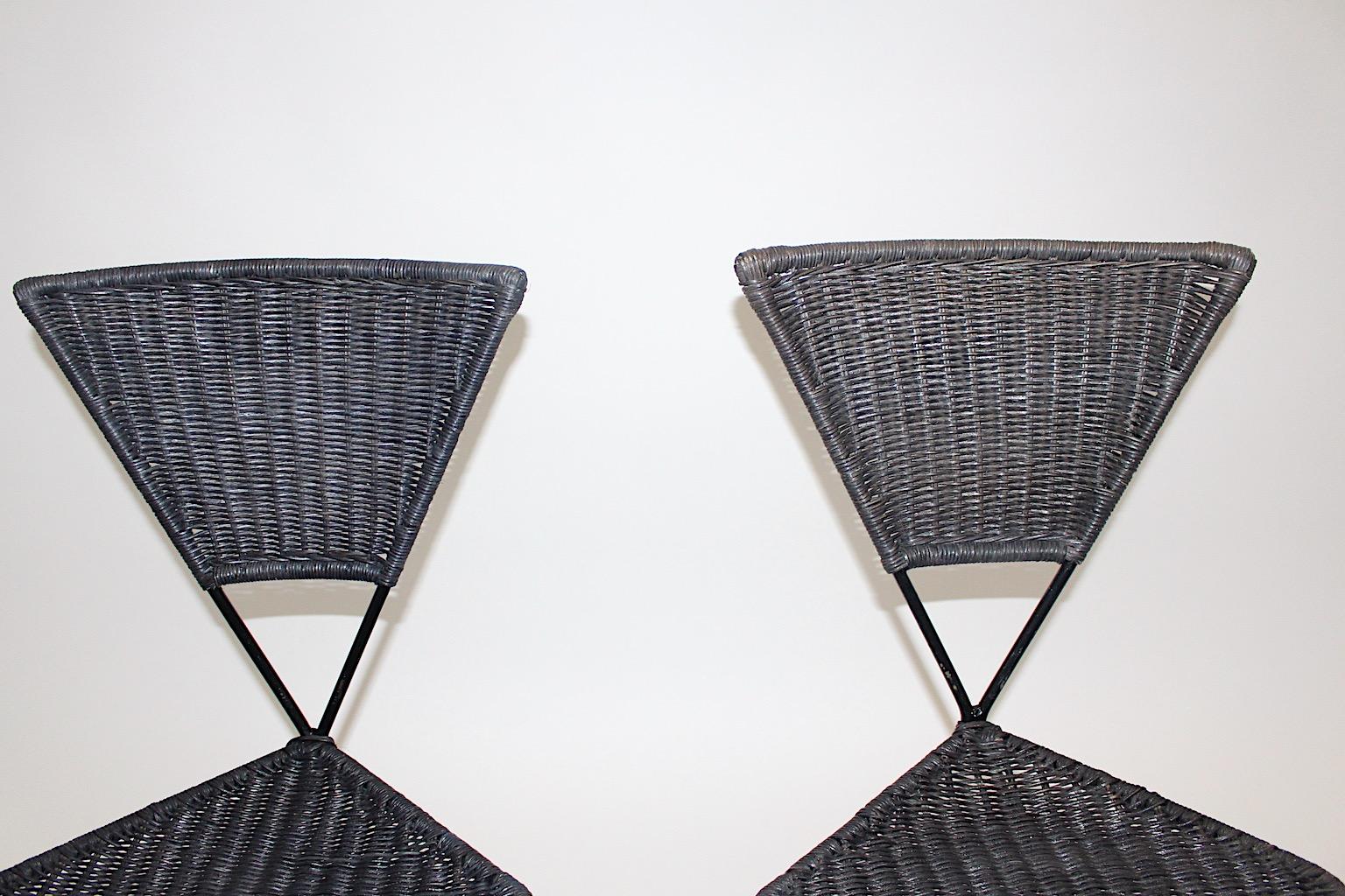 Wicker Metal Vintage Dining Chairs or Chairs Black Blue Sonett Vienna circa 1950 For Sale 6