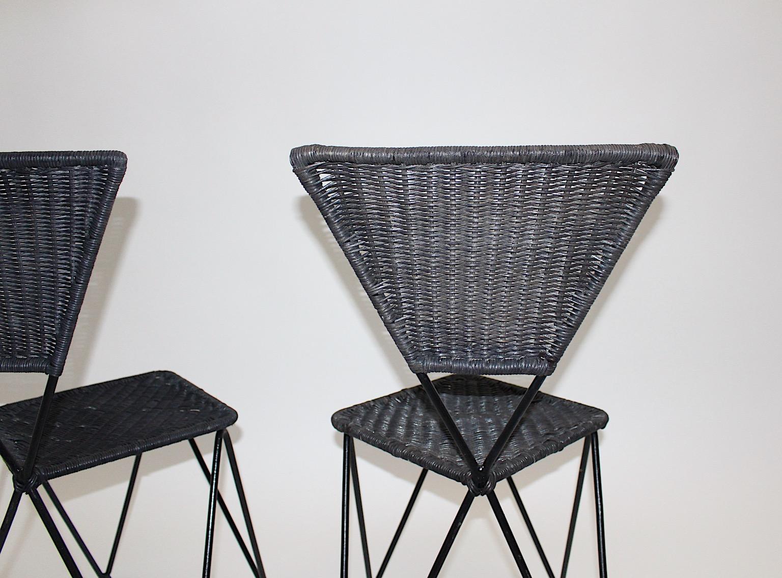 Wicker Metal Vintage Dining Chairs or Chairs Black Blue Sonett Vienna circa 1950 For Sale 9