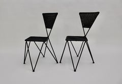 Wicker Metal Vintage Dining Chairs or Chairs Black Blue Sonett Vienna circa 1950