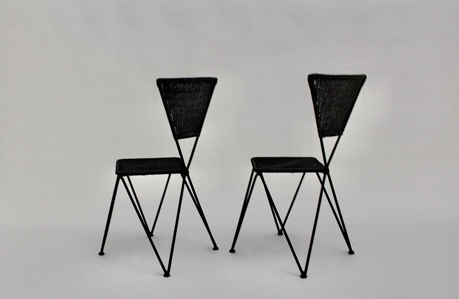 Wicker Metal Vintage Dining Chairs or Chairs Black Blue Sonett Vienna circa 1950 For Sale 2