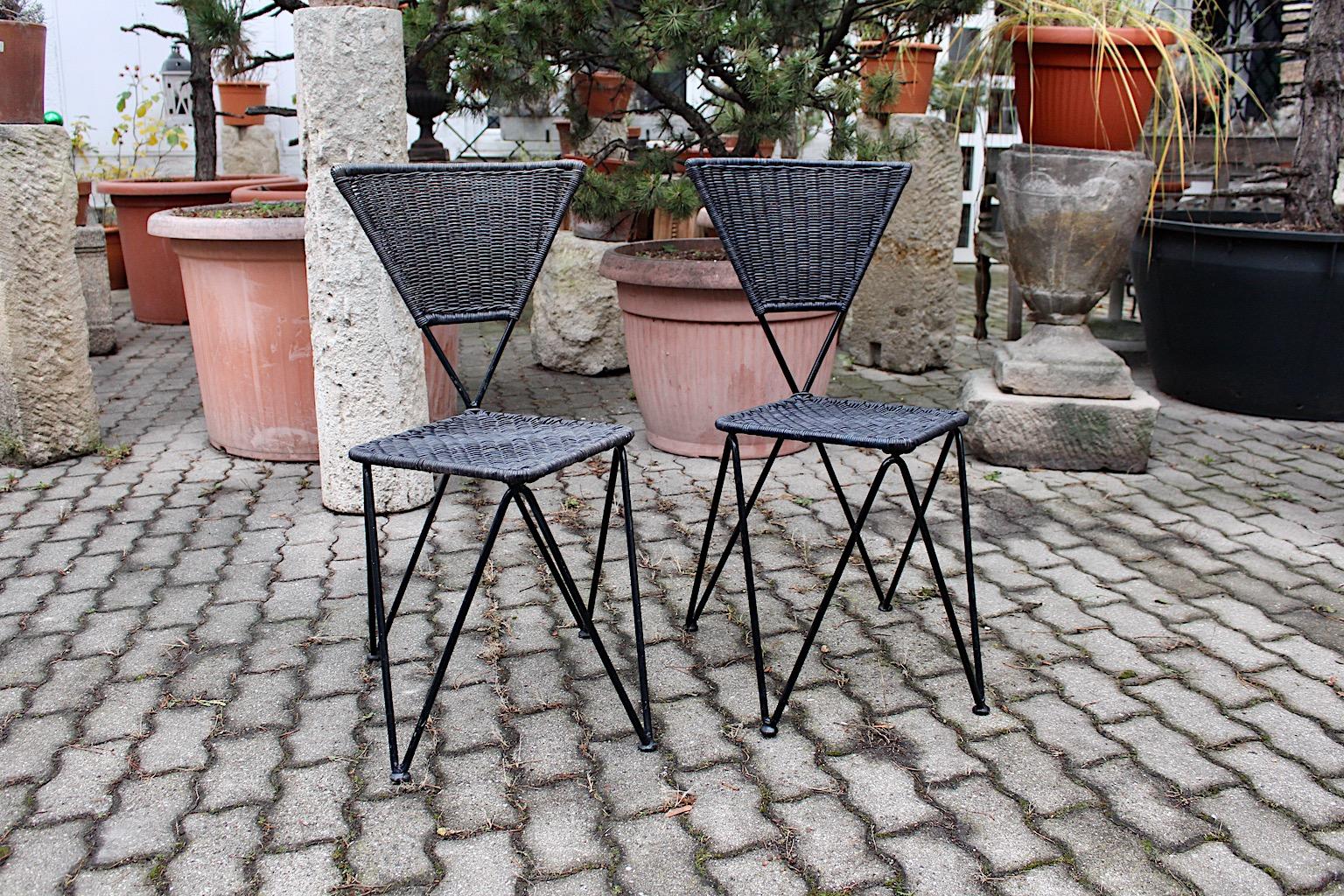 Wicker Metal Vintage Dining Chairs or Chairs Black Blue Sonett Vienna circa 1950 For Sale 3