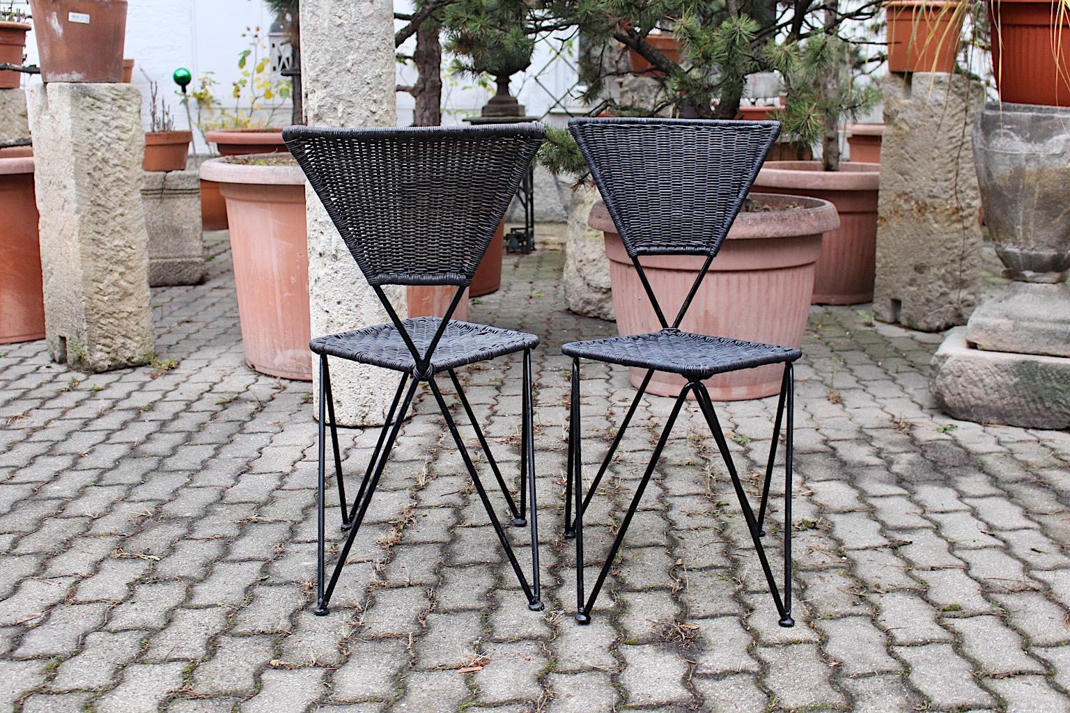 Wicker Metal Vintage Dining Chairs or Chairs Black Blue Sonett Vienna circa 1950 For Sale 4