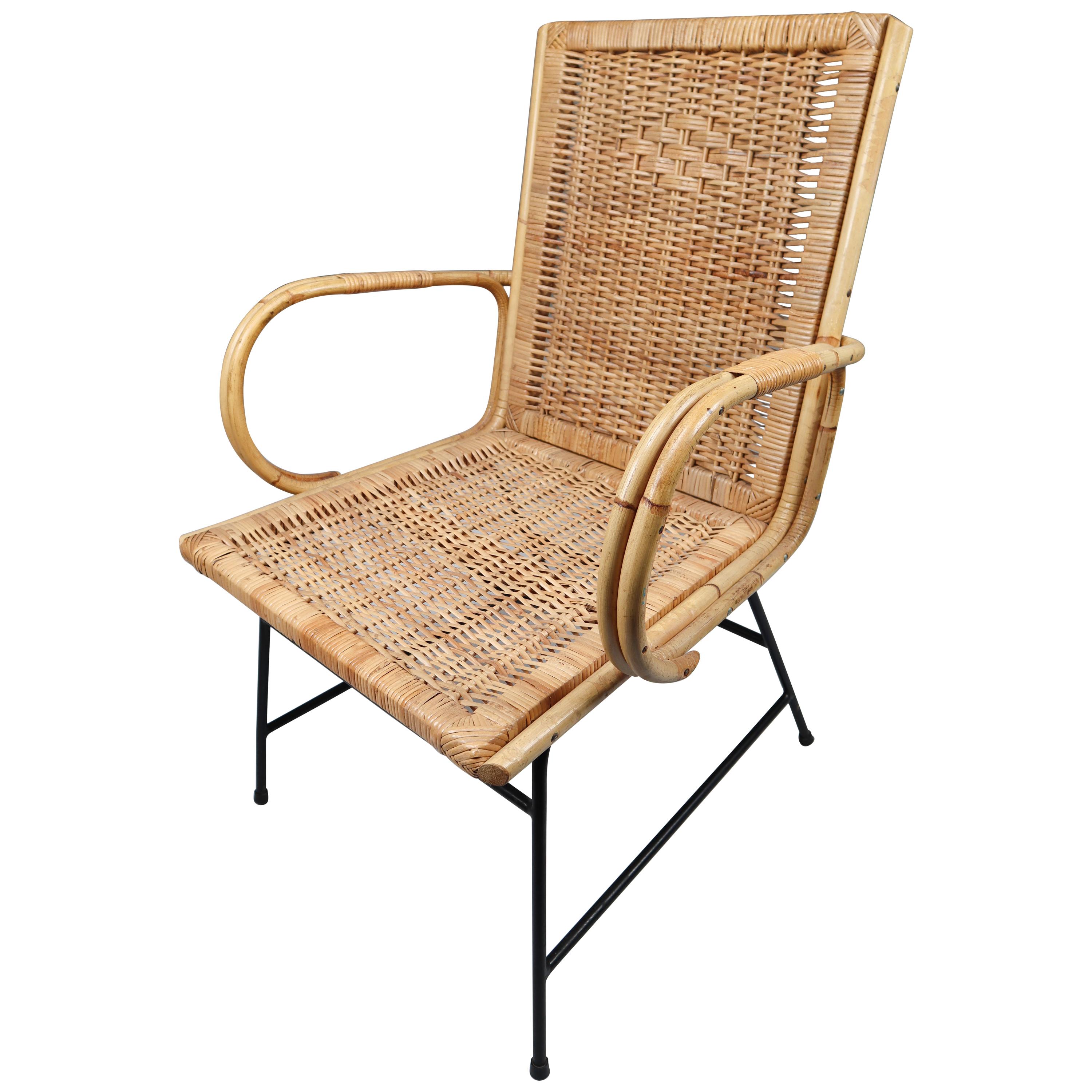 Wicker Midcentury Armchair Designed and Produced in France, 1960s