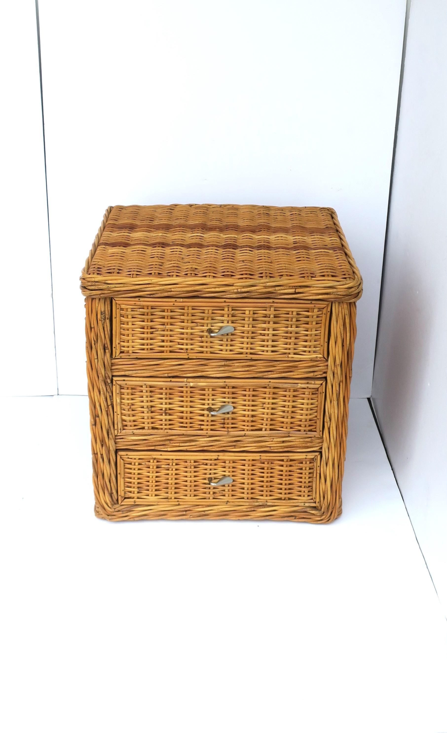20th Century Wicker Nightstand Night Stand Table or End Table with Storage Draws For Sale