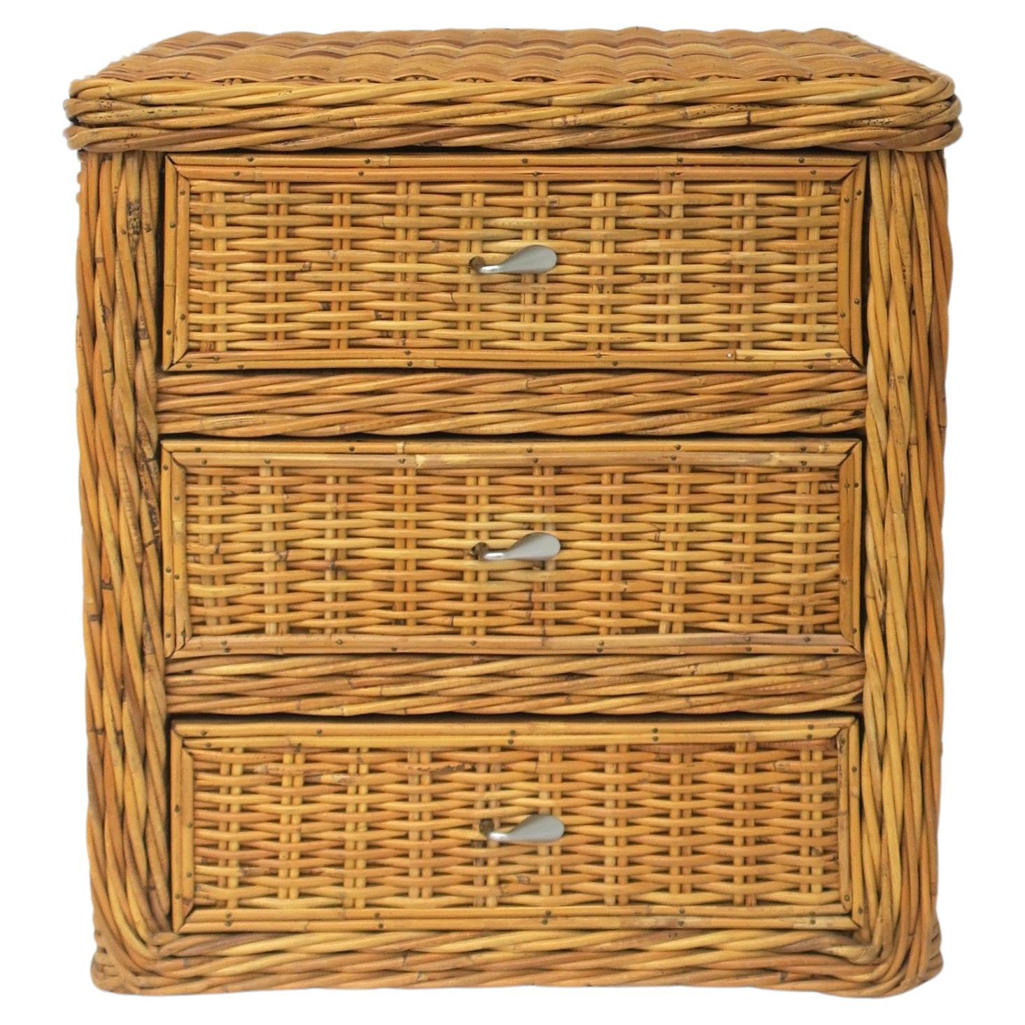 Wicker Nightstand Night Stand Table or End Table with Storage Draws