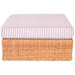 Wicker Ottoman Newly Upholstered in Purple Striped Fabric