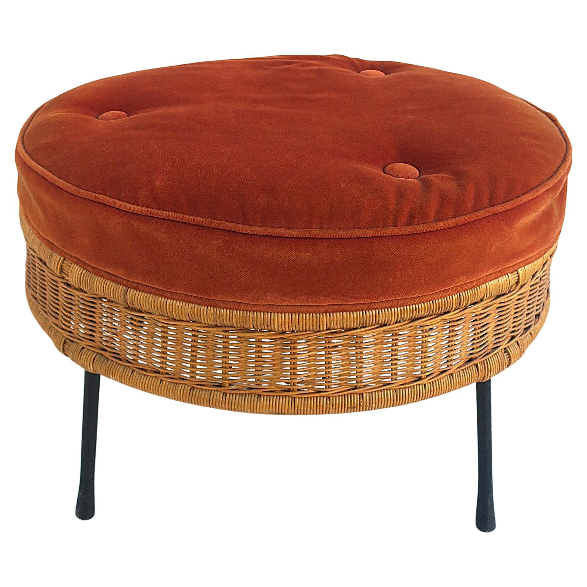 Wicker Ottoman Upholstered Seat