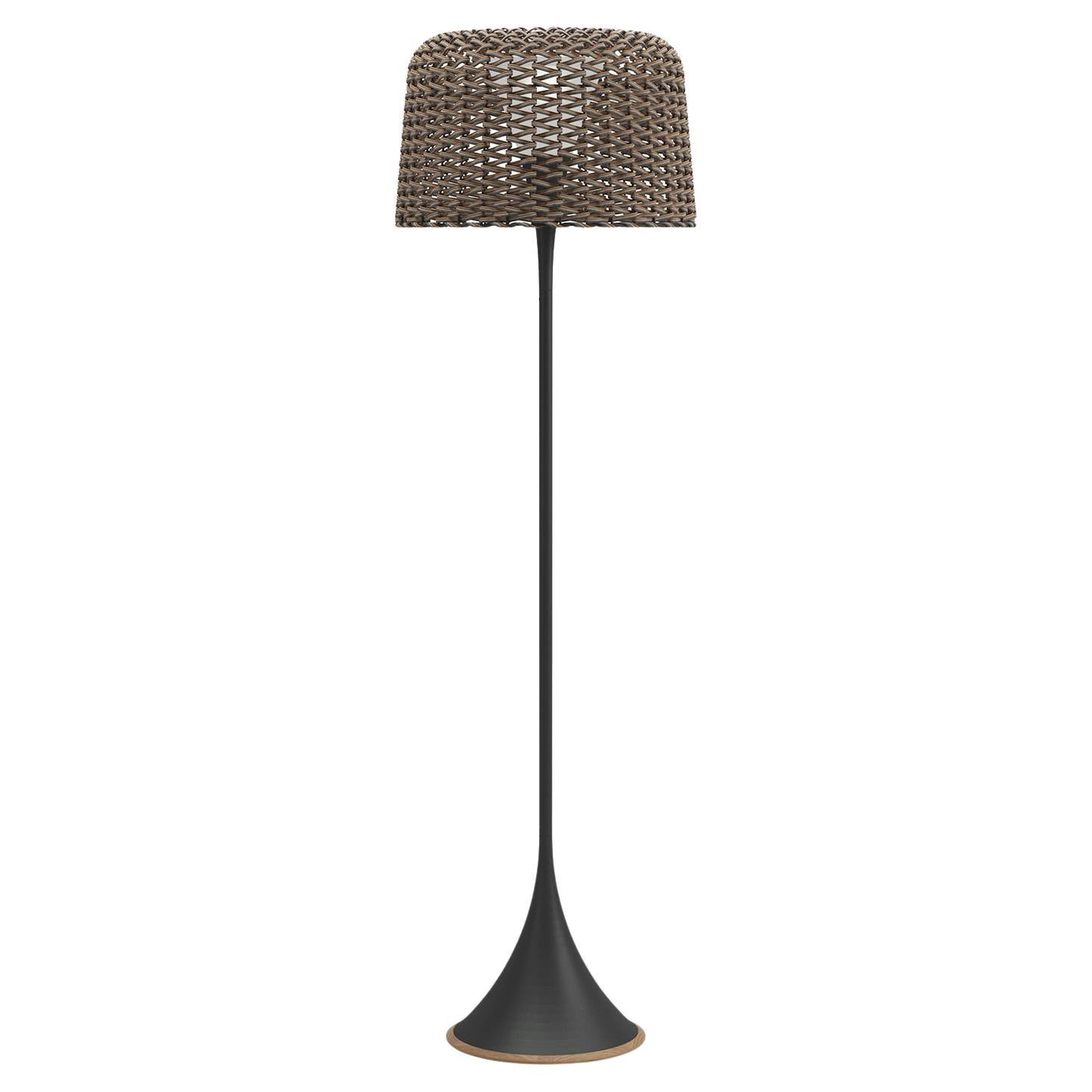 Wicker Outdoor Black Floor Lamp For Sale