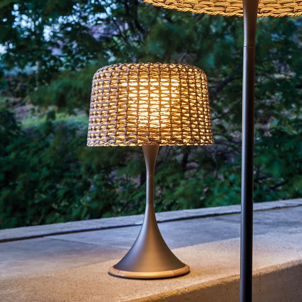 Hand-Crafted Wicker Outdoor Black Table Lamp For Sale