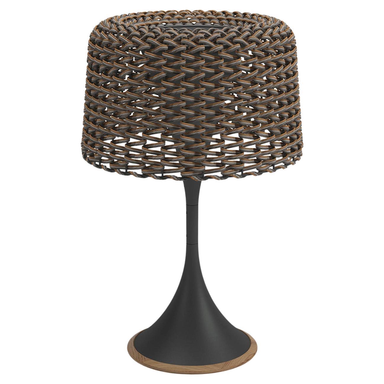 Wicker Outdoor Black Table Lamp For Sale