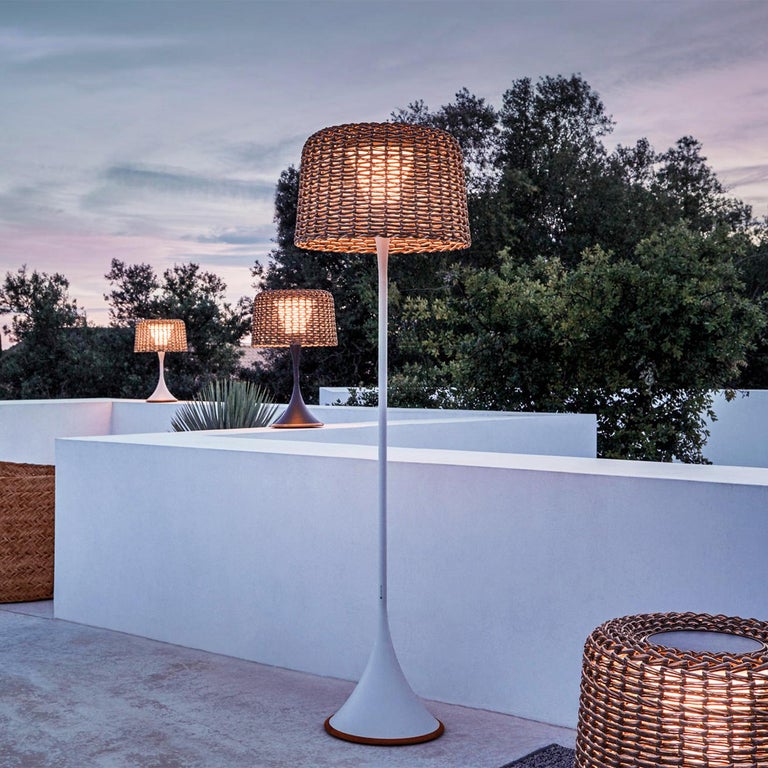 Wicker Outdoor White Floor Lamp For Sale at 1stDibs