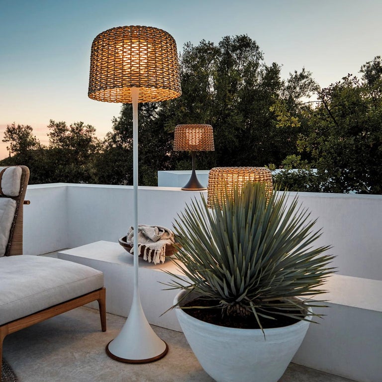 Wicker Outdoor White Floor Lamp For Sale at 1stDibs