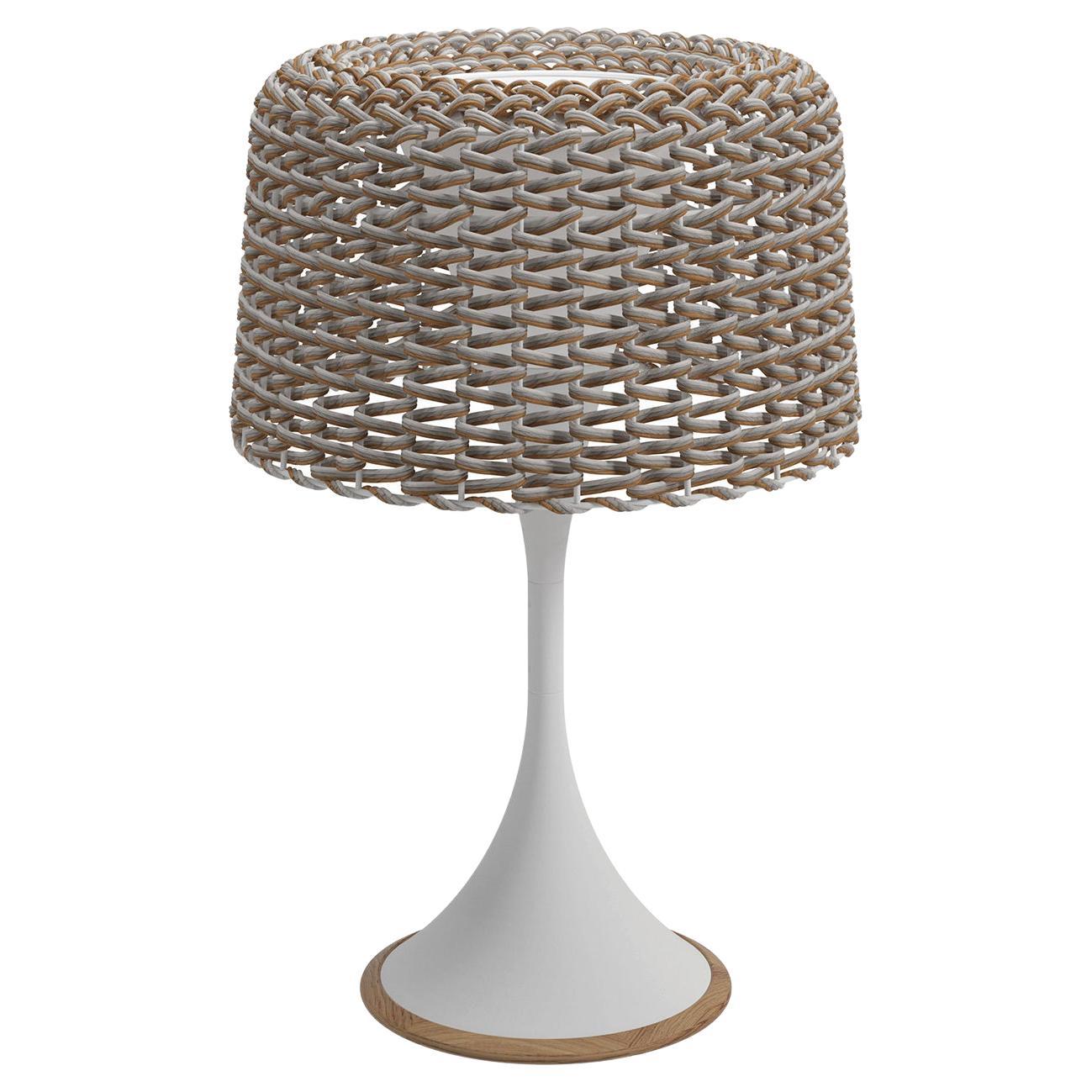 Wicker Outdoor White Table Lamp For Sale