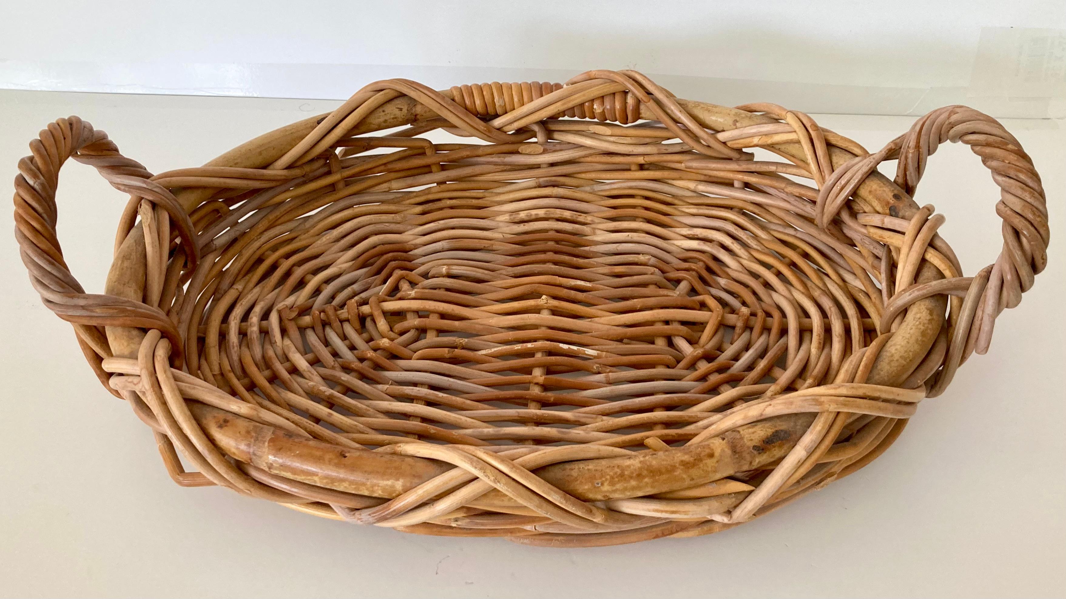 Modern Wicker Oval Breakfast Tray For Sale