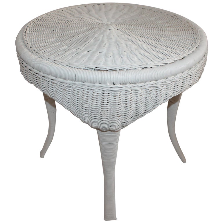 Wicker Painted Round Side Table For, Round White Wicker Table