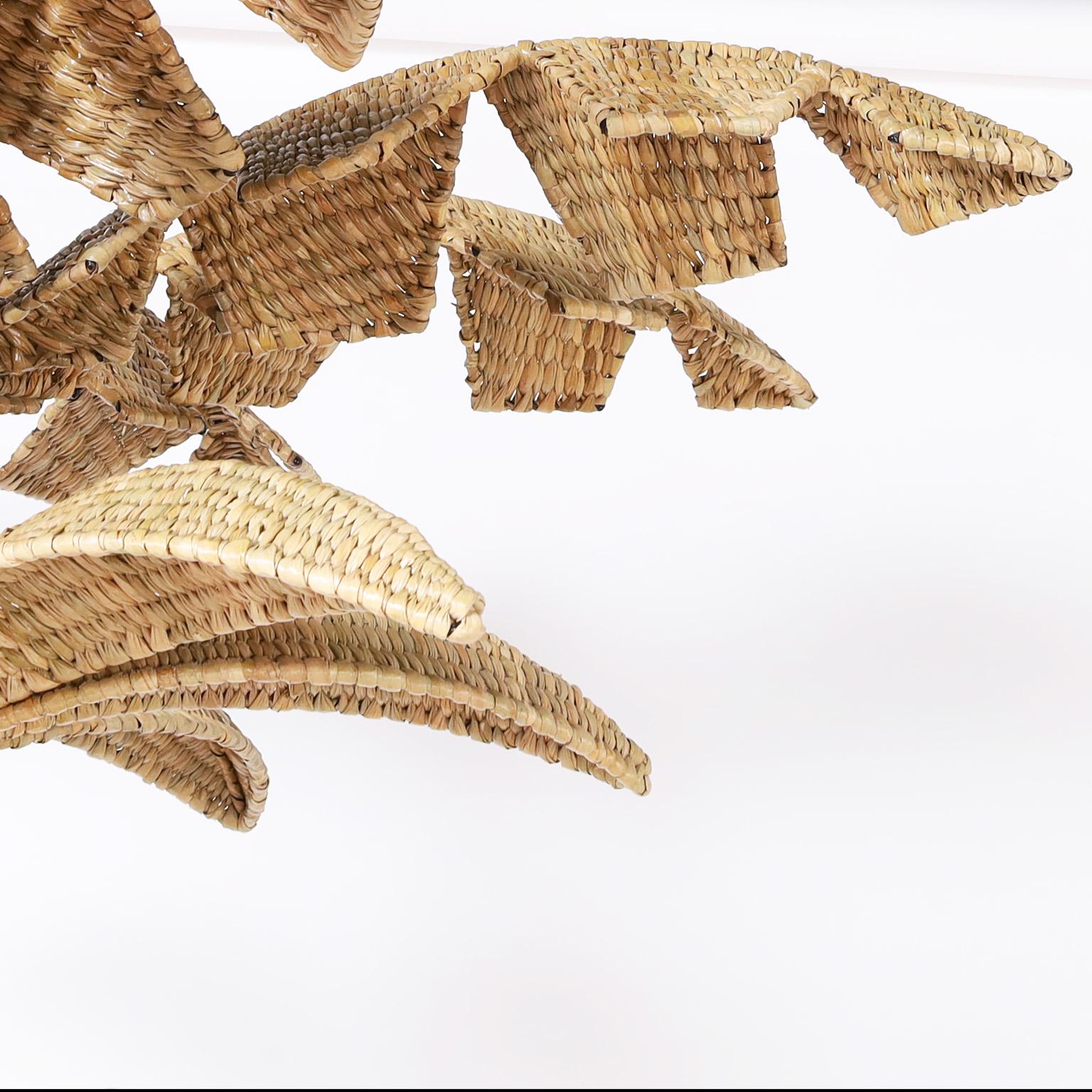 Mexican The Lola Wicker Palm Leaf Chandelier from the FS Flores Collection
