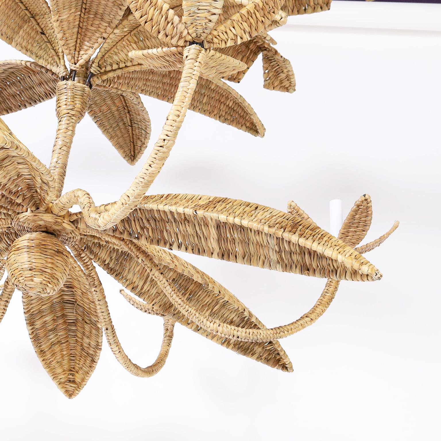 Contemporary The Lola Wicker Palm Leaf Chandelier from the FS Flores Collection