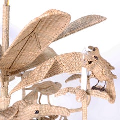 Wicker Palm Tree Chandelier with Birds and Alligators