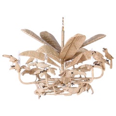 Wicker Palm Tree Chandelier with Birds and Alligators