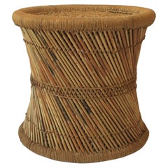 Wicker Pencil Reed Stool Drinks Table Glass Top