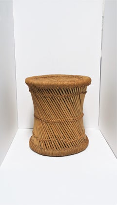 Wicker Pencil Reed Stool or Side Table